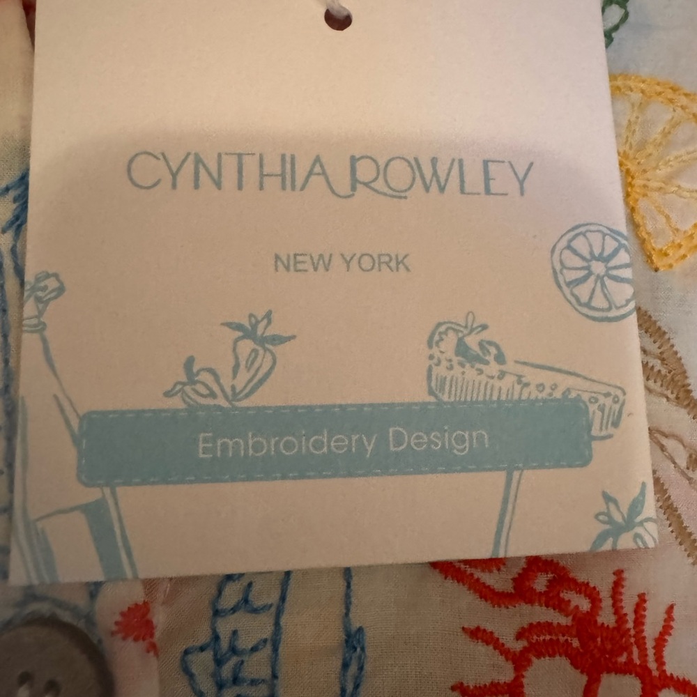 NWT Cynthia Rowley Embroidery Design Citrus and Seafood Print Shirt Size L - Picture 6 of 9